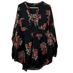 Torrid Super Soft Plush Black Floral Skater Dress Sz 2